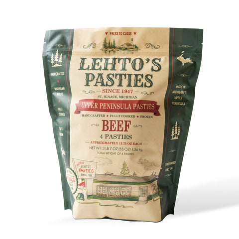 A four-pasty bag of Lehto's Beef Pasties, the bag your pasties ship in.