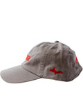 Side of the Lehto's hat in grey, with a red Upper Peninsula embroidered on the side.