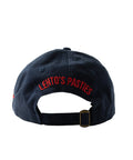 Back of the Lehto's hat in navy, embroidered with LEHTO'S PASTIES above the strap.