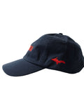 Side of the Lehto's hat in navy, with a red Upper Peninsula embroidered on the side.