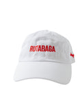 Front of the Lehto's hat in white, embroidered with RUTABAGA in red.