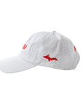 Side of the Lehto's hat in white, with a red Upper Peninsula embroidered on the side.